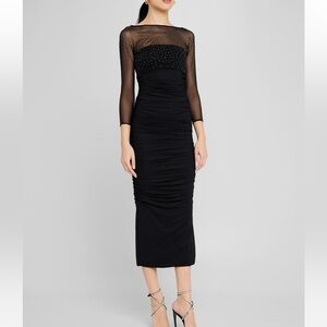 Chiara Boni La Petite Gyun Ruched rhinestone midi dress 😍perfect for weddings  🖤